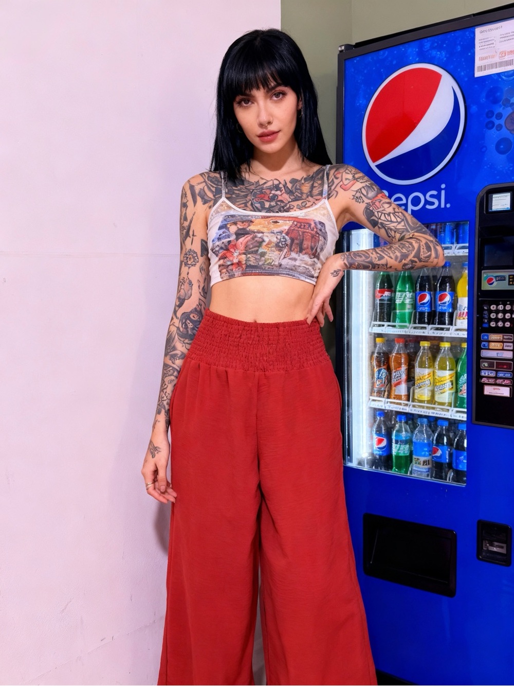 Smocked High-Waist Wide Leg Pants — Rust Red